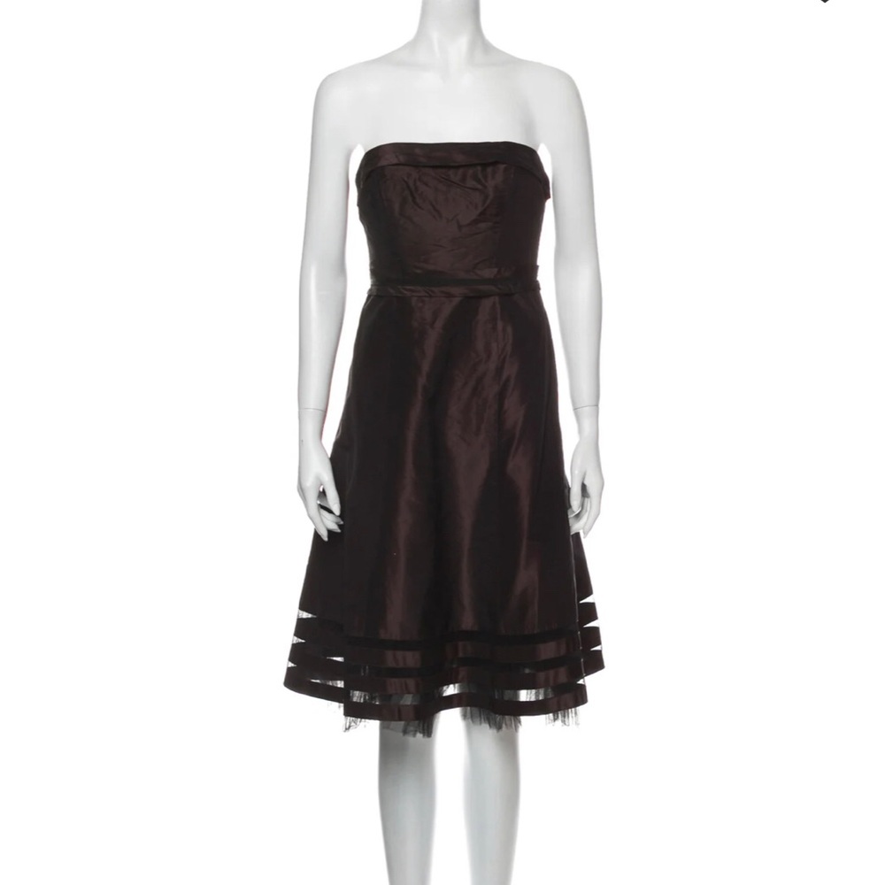 Vera Wang Silk A-line Strapless Dress in Black